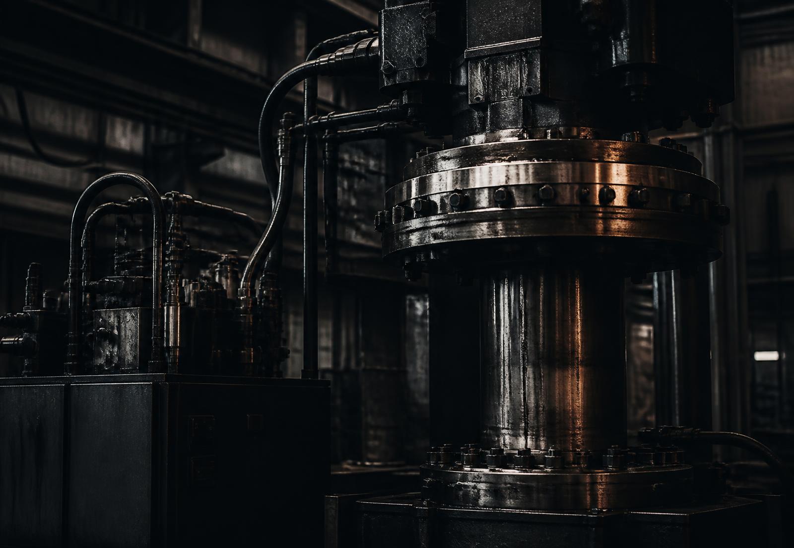 Industrial hydraulic machinery on a manufacturing floor